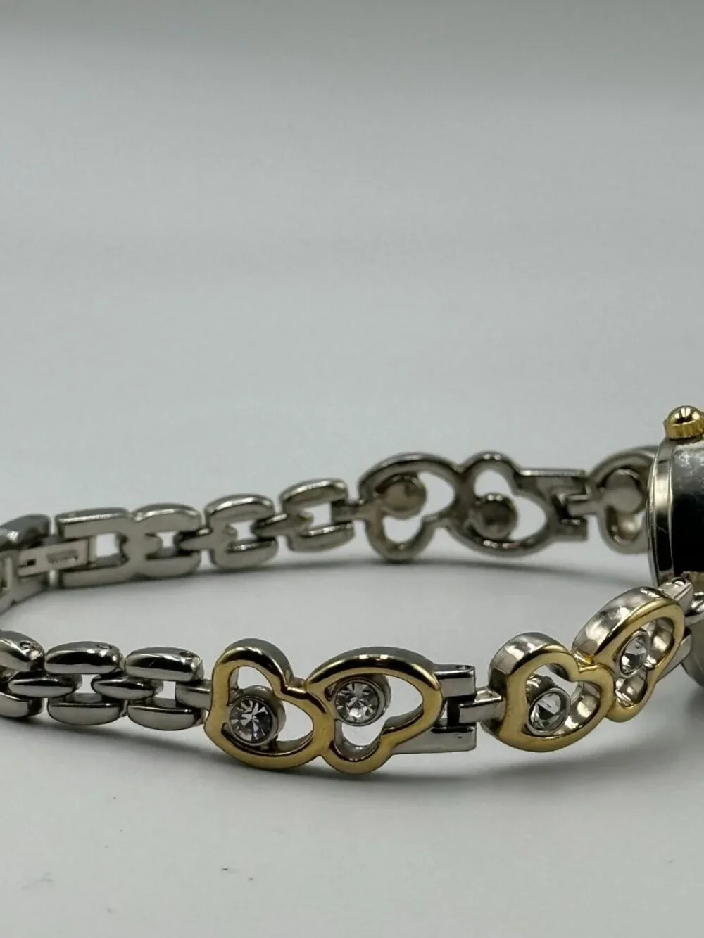 3/$30 Rhinestone Heart Band Watch Women Silver Gold Two Tone New Battery 7.5 